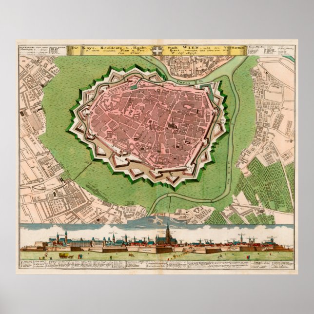 Vintage Map of Vienna Austria (1730) Poster (Front)