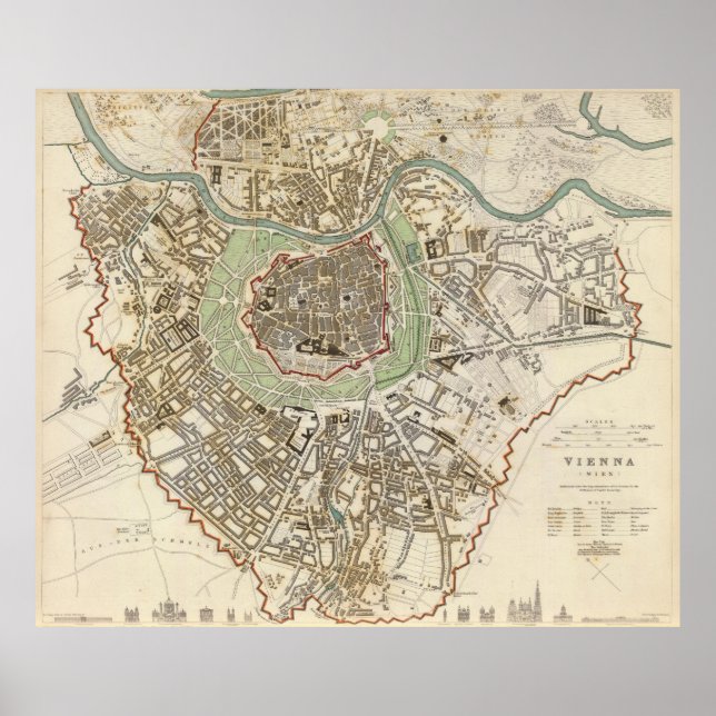 Vintage Map of Vienna Austria (1833) Poster (Front)