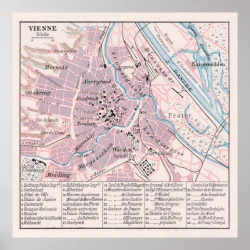 Vintage Map of Vienna Austria 1900 Poster