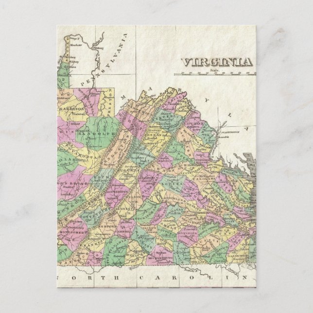 Vintage Map of Virginia (1827) Postcard (Front)