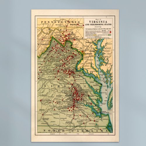 Vintage Map of Virginia Battles During Civil War Acrylic Print