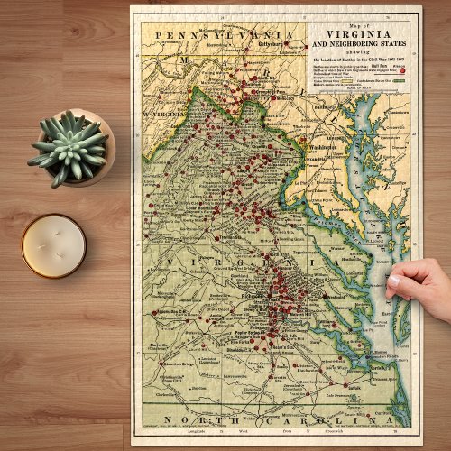 Vintage Map of Virginia Battles During Civil War Jigsaw Puzzle