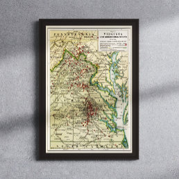 Vintage Map of Virginia Battles During Civil War Poster
