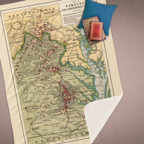 Vintage Map of Virginia Battles During Civil War Sherpa Blanket