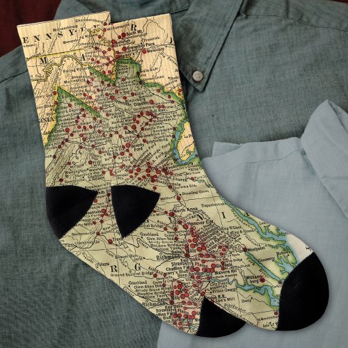 Vintage Map of Virginia Battles During Civil War Socks