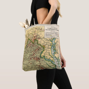 Vintage Map of Virginia Battles During Civil War Tote Bag