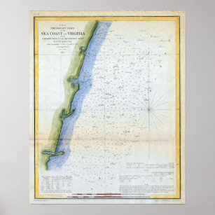 Vintage Map of Virginia Coast (1853) Poster