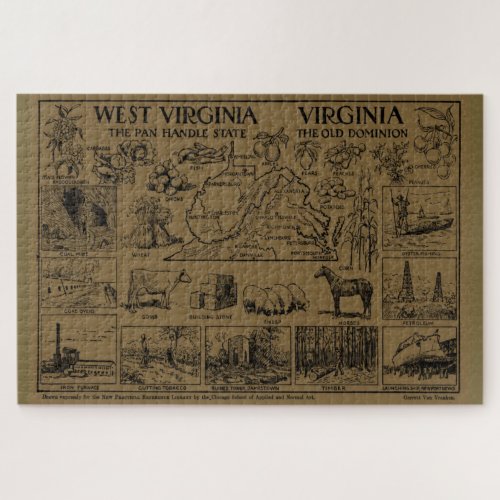 Vintage Map of Virginia  West Virginia 1912 Jigsaw Puzzle