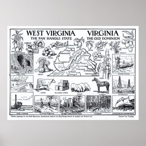Vintage Map of Virginia  West Virginia 1912 Poster
