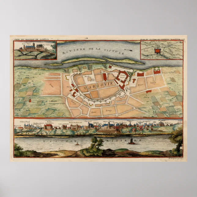 Vintage Map of Warsaw Poland (1705) Poster | Zazzle