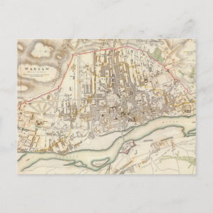 Vintage Map of Warsaw Poland (1831) Postcard