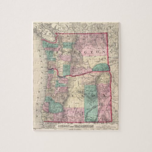 Vintage Map of Washington and Oregon 1875 Jigsaw Puzzle