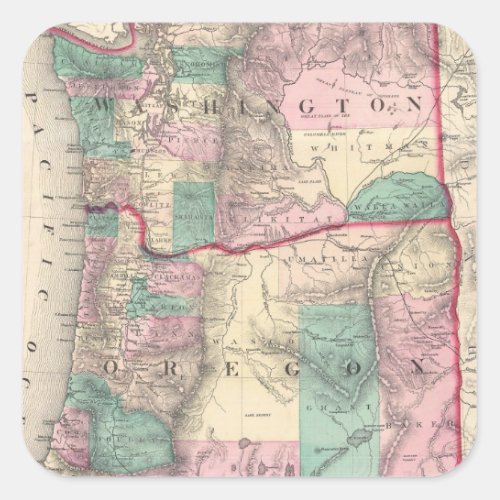 Vintage Map of Washington and Oregon 1875 Square Sticker