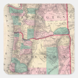 Vintage Map of Washington and Oregon (1875) Square Sticker