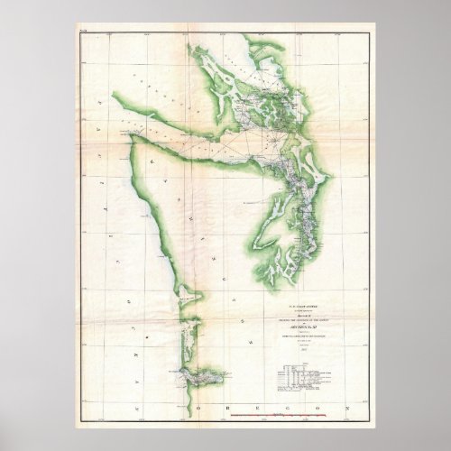 Vintage Map of Washington and Oregon Coast 1857 Poster