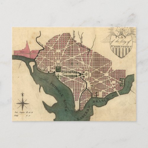 Vintage Map of Washington DC 1793 Postcard