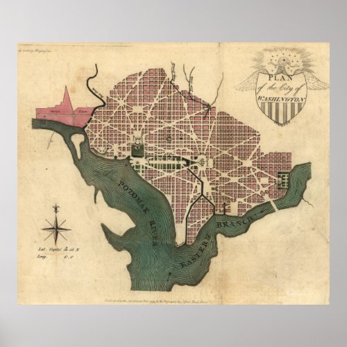 Vintage Map of Washington DC 1793 Poster