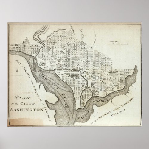 Vintage Map of Washington DC 1794 Poster