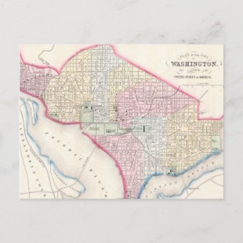 Vintage Map Of Washington D.c. (1864) Postcard by Alleycatshirts at Zazzle