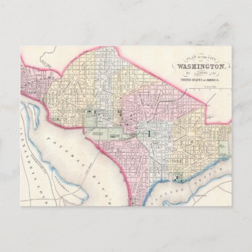 Vintage Map of Washington DC 1864 Postcard