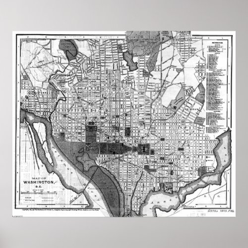 Vintage Map of Washington DC 1893 BW Poster