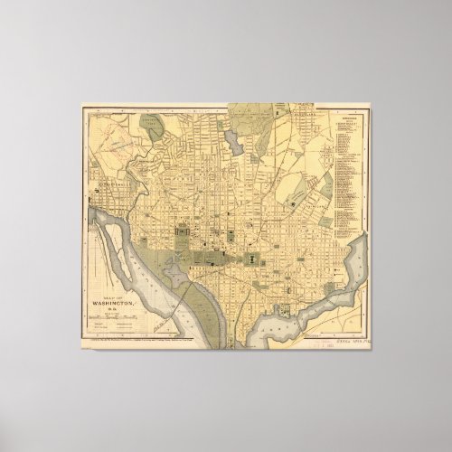 Vintage Map of Washington DC 1893 Canvas Print