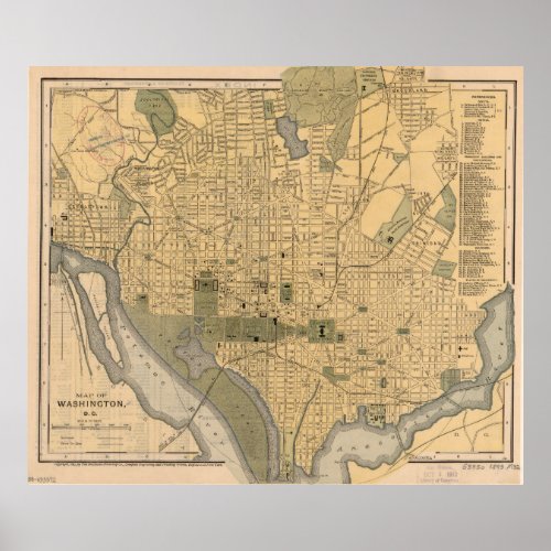 Vintage Map of Washington DC 1893 Poster