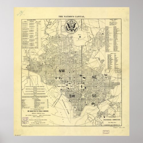 Vintage Map of Washington DC 1909 Poster