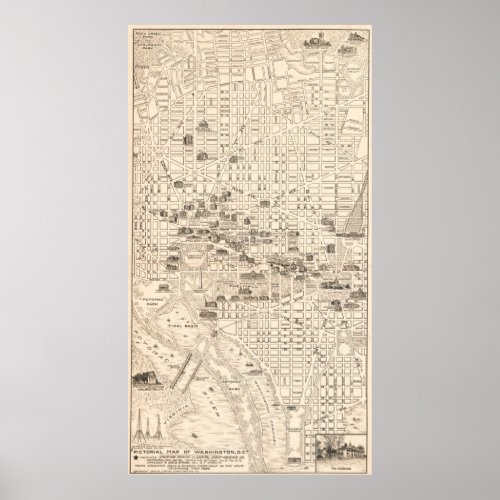 Vintage Map of Washington DC 1914 Poster