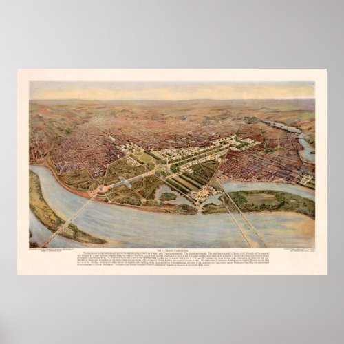 Vintage Map of Washington DC 1915 Poster