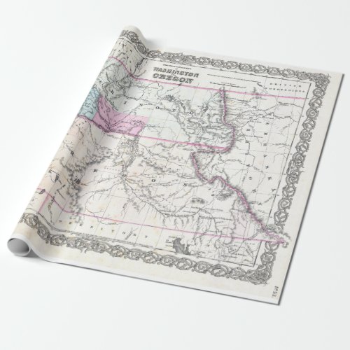 Vintage Map of Washington Oregon and Idaho 1855 Wrapping Paper