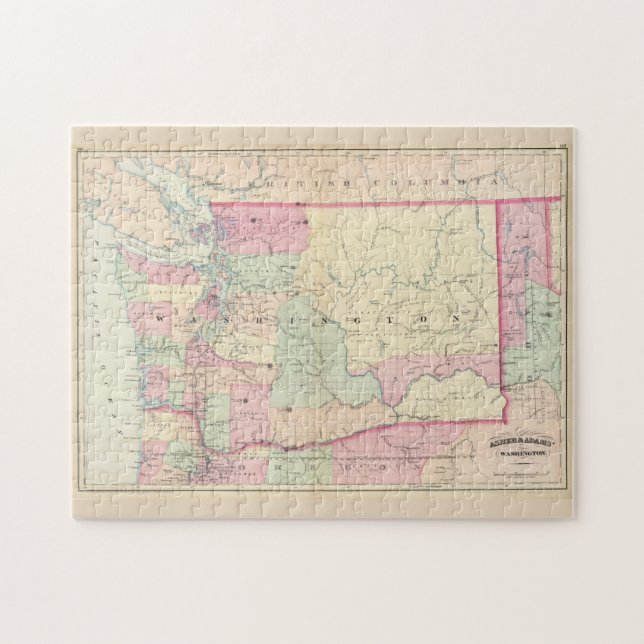 Vintage Map of Washington State (1874) Jigsaw Puzzle (Horizontal)