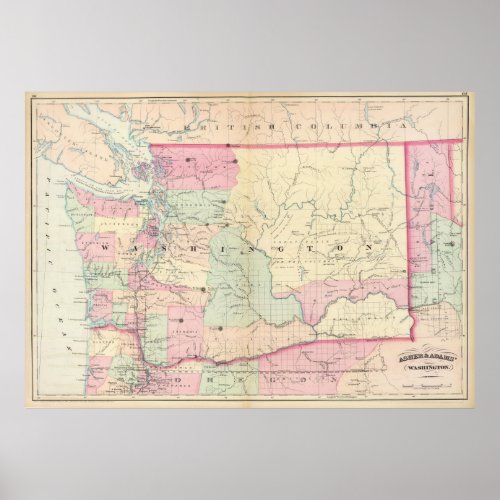 Vintage Map of Washington State 1874 Poster