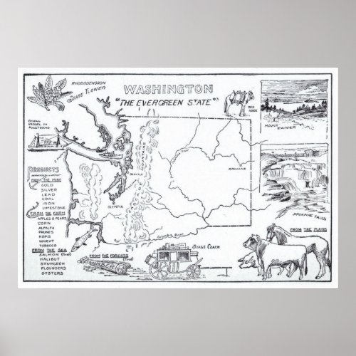 Vintage Map of Washington State 1912 Poster