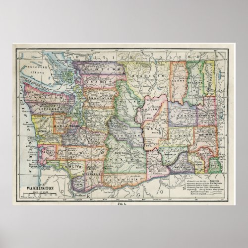 Vintage Map of Washington State 1914 Poster