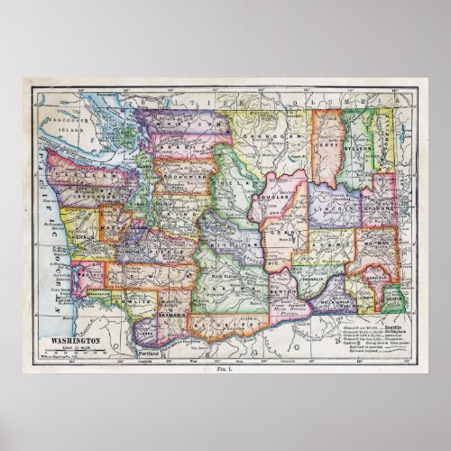 Vintage Map of Washington State Poster