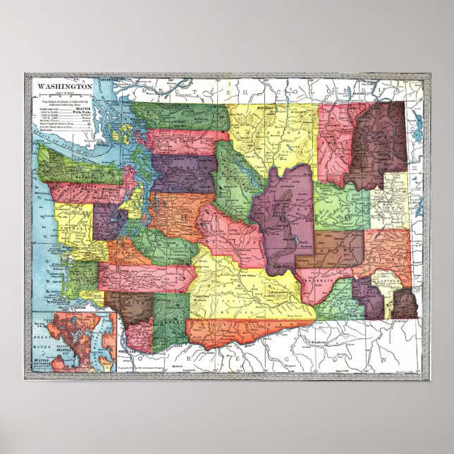 Vintage Map of Washington State Poster (Front)