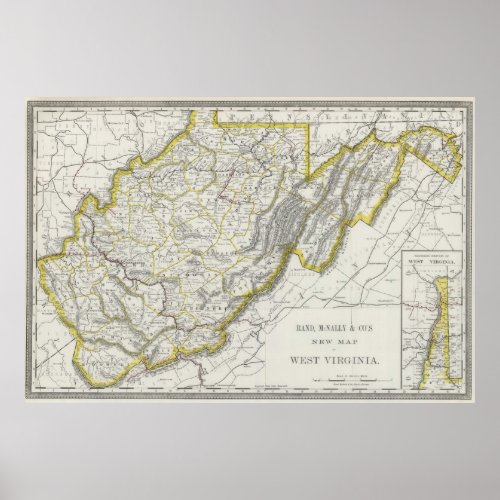 Vintage Map of West Virginia 1889 Poster