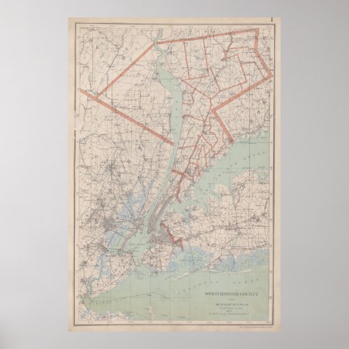 Vintage Map of Westchester County NY 1893 Poster