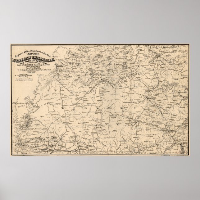 Vintage Map of Western Tennessee (1865) Poster (Front)