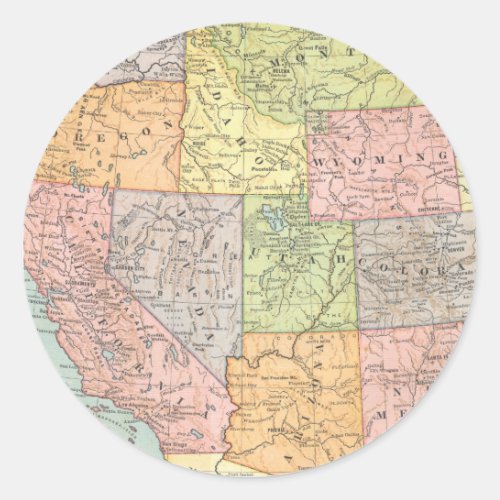 Vintage map of Western United States Classic Round Sticker