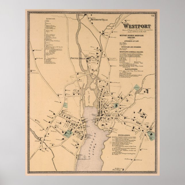 Vintage Map of Westport CT (1867) Poster (Front)