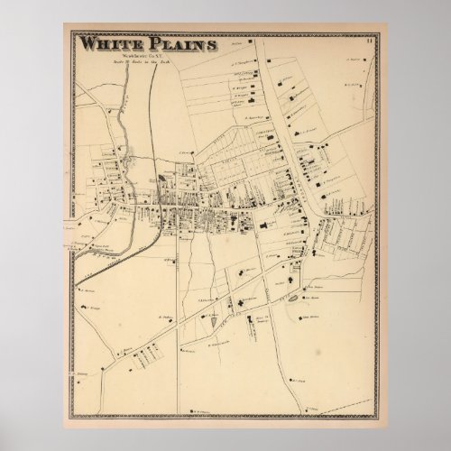 Vintage Map of White Plains NY 1867 Poster