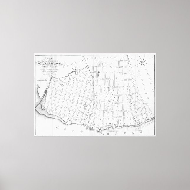 Vintage Map of Williamsburg Brooklyn (1827) Canvas Print (Front)