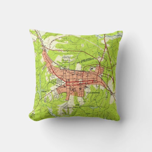 Vintage Map of Williamsburg Virginia 1952 Throw Pillow