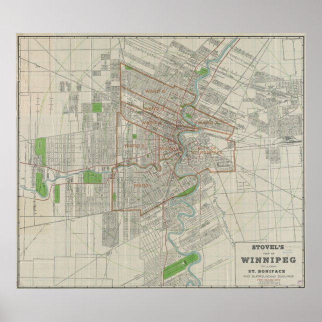 Vintage Map of Winnipeg Canada (1917) Poster (Front)