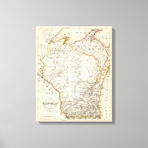 Vintage map of Wisconsin 1852 Poster Canvas Print