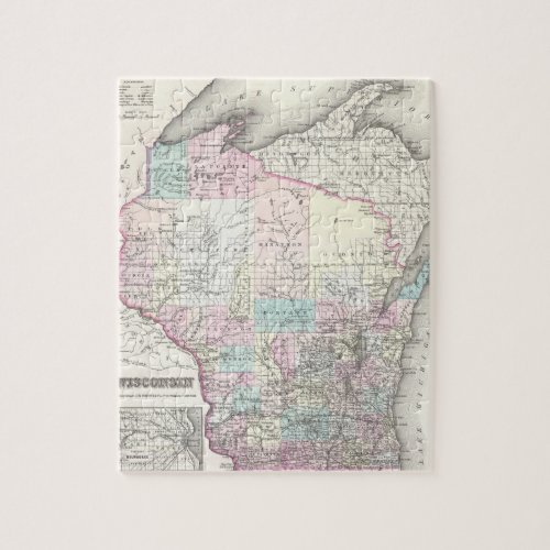 Vintage Map of Wisconsin 1855 Jigsaw Puzzle