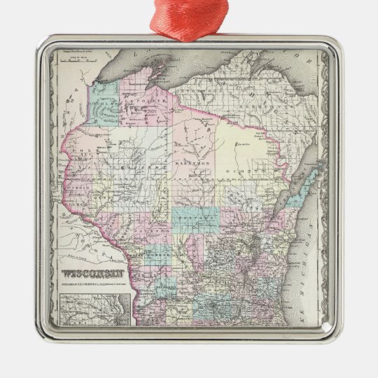 Vintage Map of Wisconsin (1855) Metal Ornament