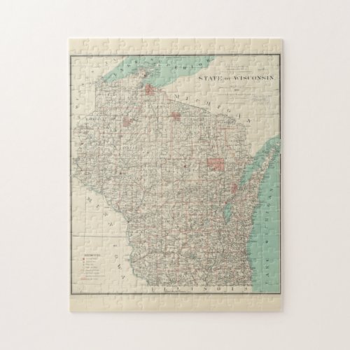 Vintage Map of Wisconsin 1886 Jigsaw Puzzle